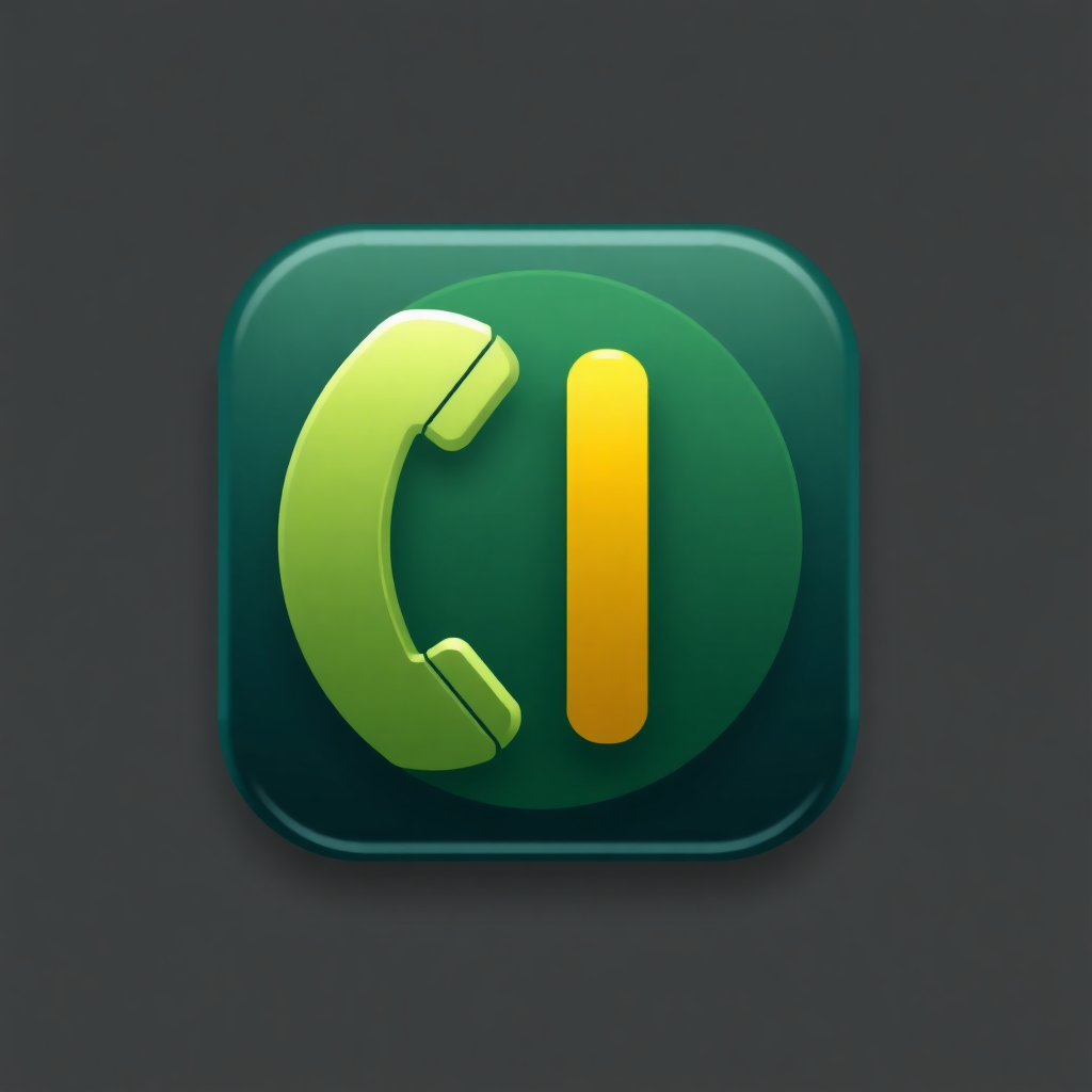 The image is a square-shaped icon with a dark green background. In the center of the icon, there is a yellow phone receiver icon. The phone receiver is curved and appears to be in the shape of a letter C. The icon is simple and minimalistic, with no other elements or design elements.