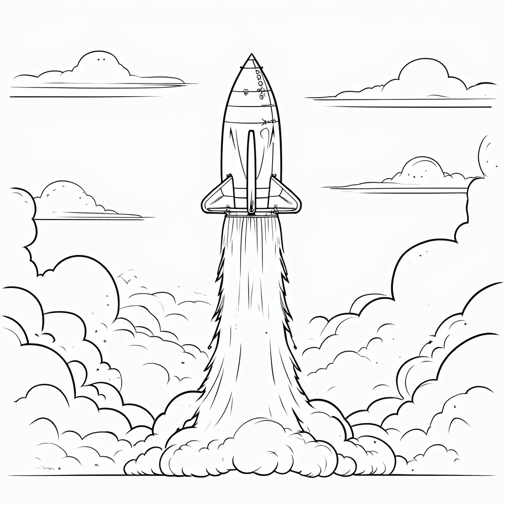 English Translation: Starliner Launch Coloring Book Pages - Ignition and Liftoff: The Fiery Ascent