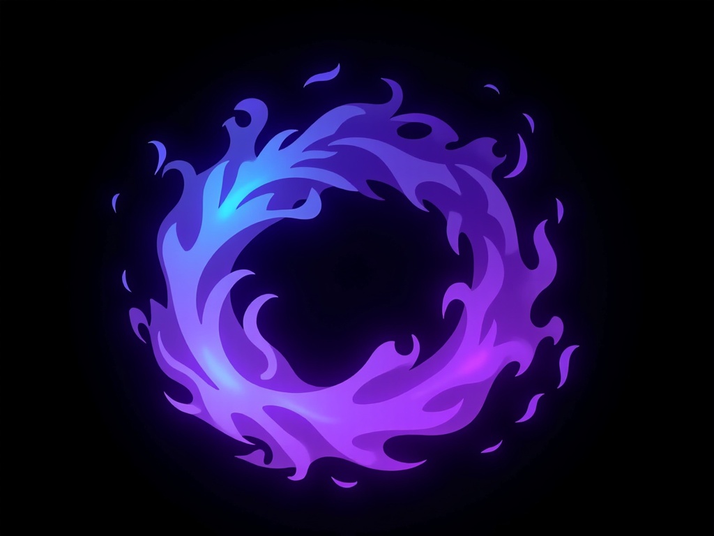 The image is a digital illustration of a circular shape with a dark background. The shape appears to be made up of a series of curved lines that form a wave-like pattern. The lines are a gradient of purple and blue, creating a gradient effect. The center of the shape is a darker shade of purple, while the edges are a lighter shade of blue. The overall effect is a striking contrast between the two colors. The image has a modern and abstract feel to it.