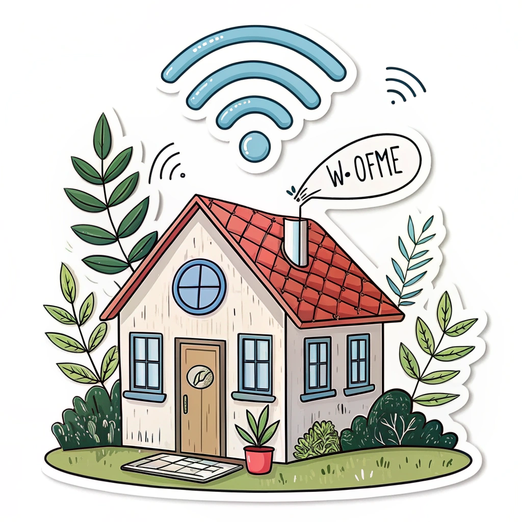 A house with Wi-Fi signal, representing home as the office.