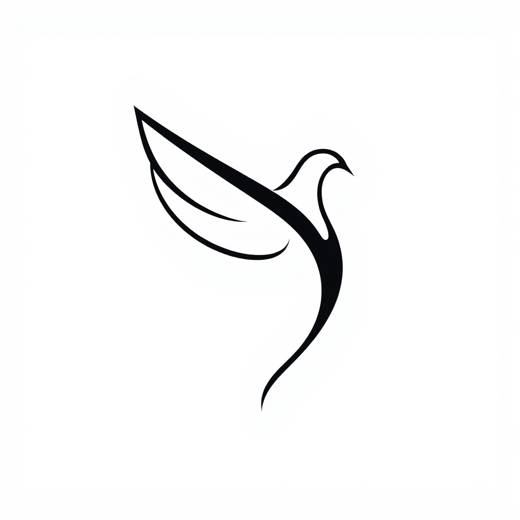 Abstract design combining the curves of a female form with the lines of a dove, using minimalist style.