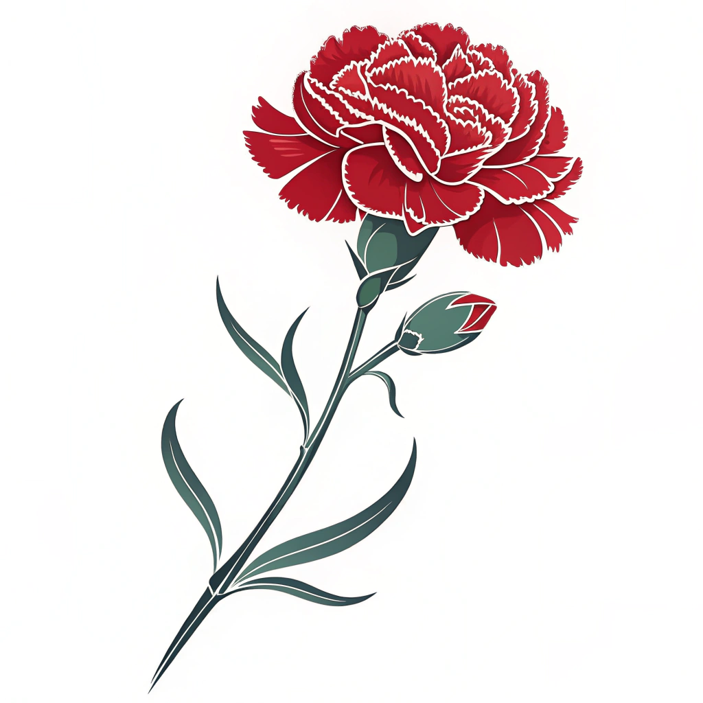 Simple Icon Idea: A stylized, iconic representation of a single blooming red carnation, easily recognizable at small sizes.