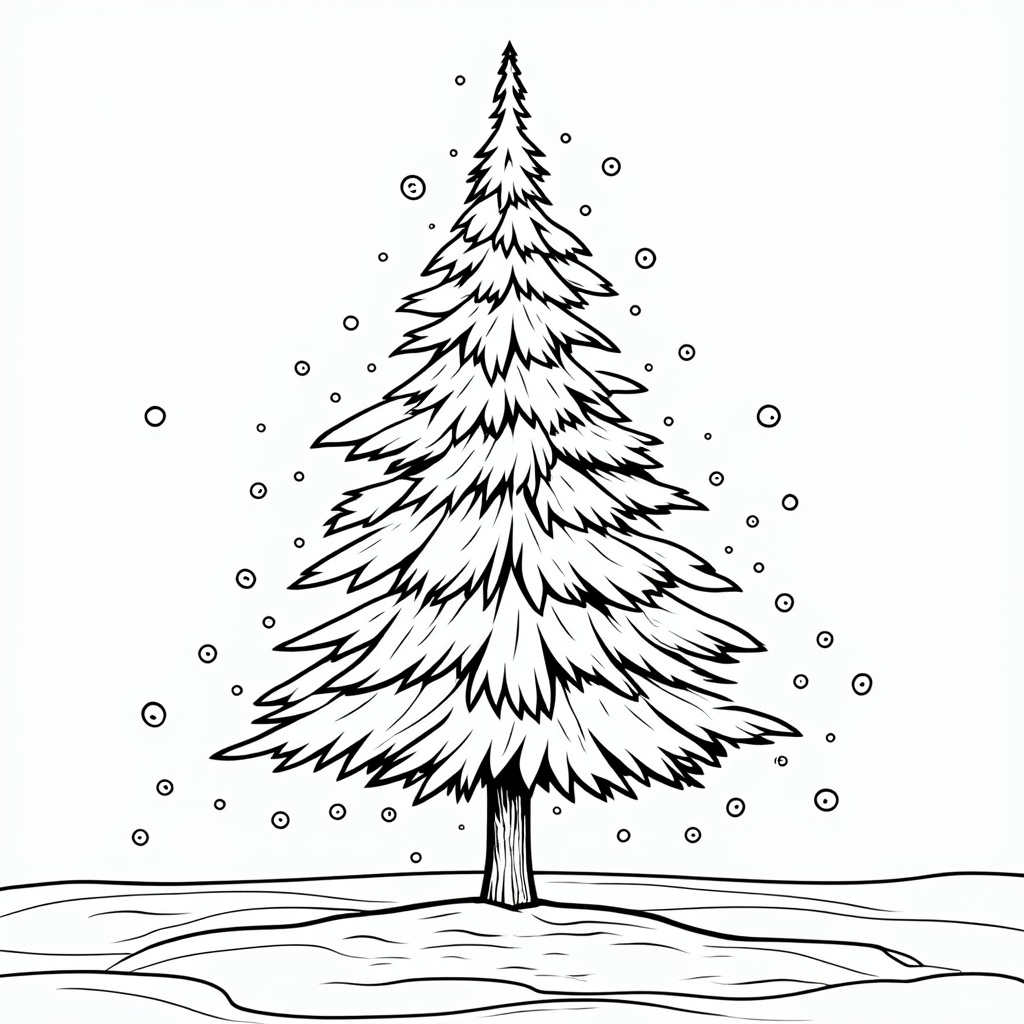 Free Pine Tree Coloring Page with Snow Download