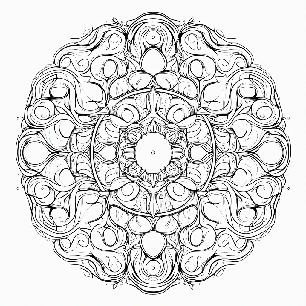 Coloring Page Design: An abstract, mandala-style pattern composed of repeating and varied spacetime bubble motifs, designed for meditative coloring and allowing for creative use of color palettes.