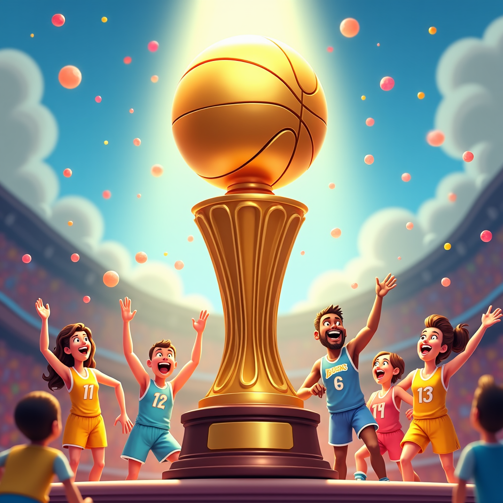 Pastel colors bring a unique vibrancy to the NBA Trophy drawing. The layers of soft hues produce a dreamlike representation, with light blue and golden tones blending to evoke the glimmering effect of metal under bright lights.