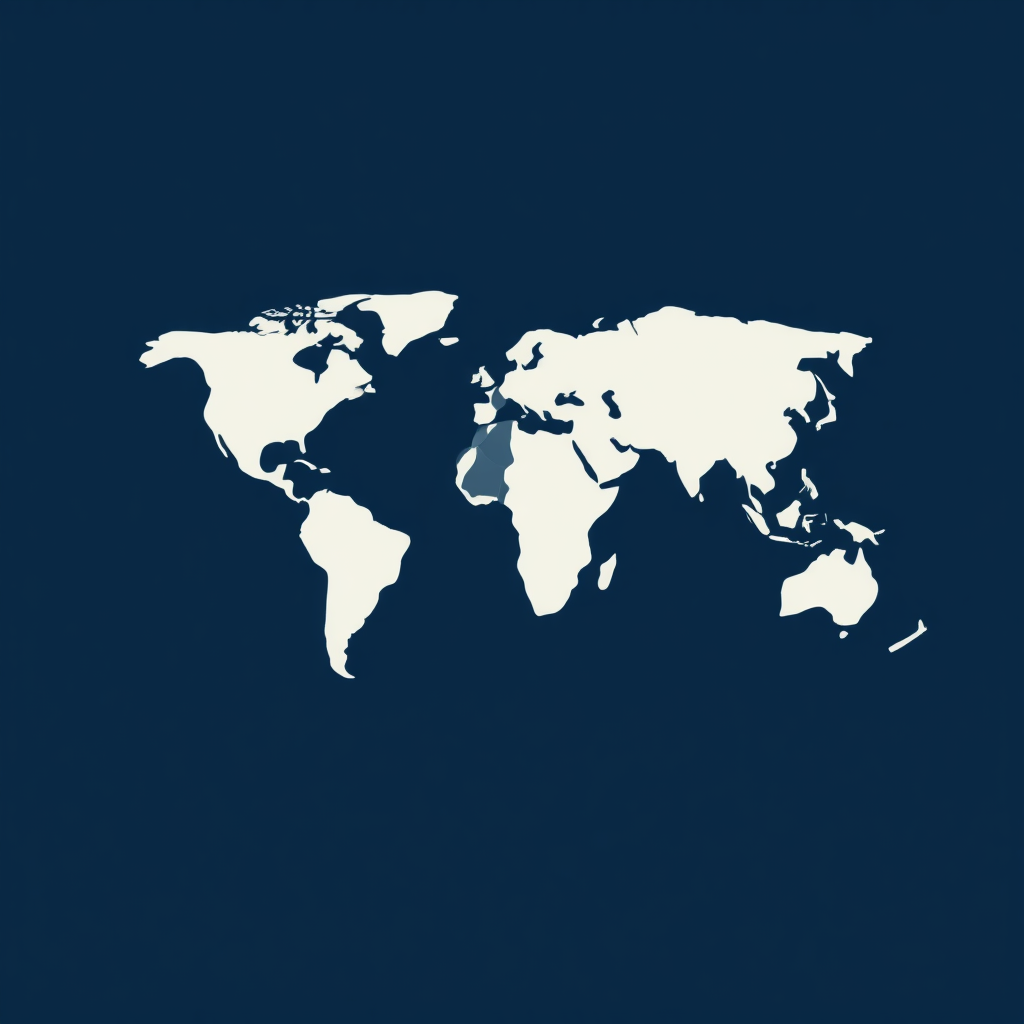 A world map outline where the negative space or a specific contour subtly reveals a human face in profile, indicating that global design must always focus on the human perspective.