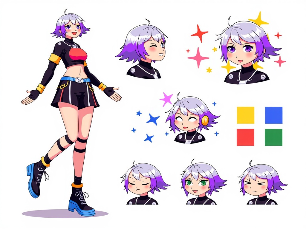 Use AI to generate variations of a single character concept, exploring different color palettes, costumes, accessories, and emotional expressions quickly.