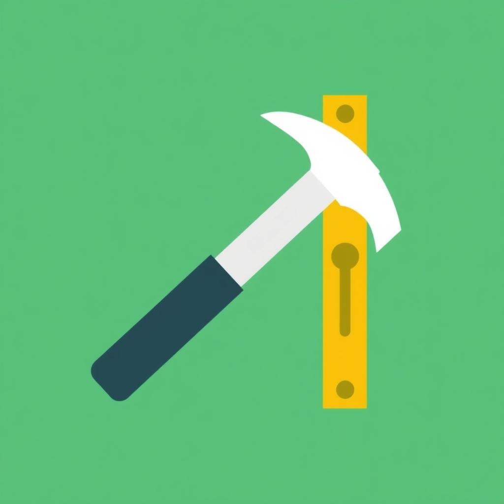 Simple Icon Idea: A single, bold icon showing a hammer and a level, possibly crossed or interlocking, rendered in a clean, contemporary style.