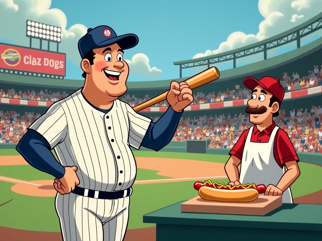 The 'Called Salami' Shot: A parody scene where Babe Ruth points his bat not towards the outfield fence, but towards a hot dog vendor in the stands. The next panel shows him successfully catching or being served a prized hot dog.