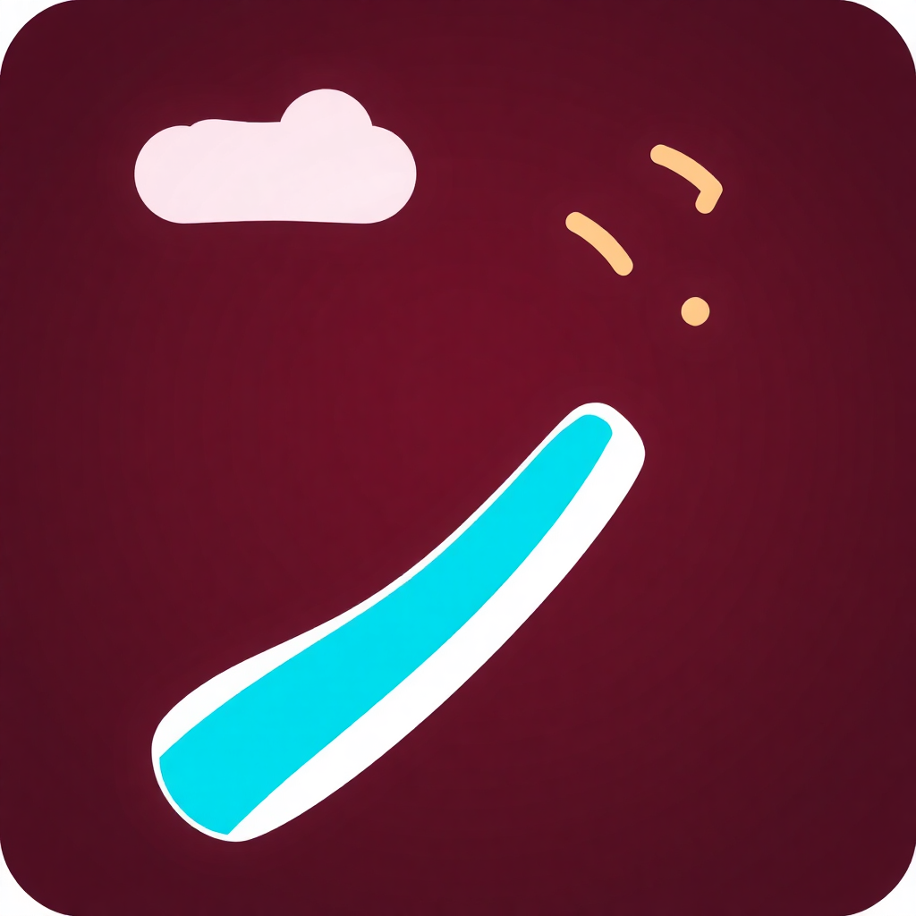 The image is a square icon with a maroon background. In the center of the square, there is a white cloud and a blue curved line. The cloud is on the top left corner and the line is in the bottom right corner. On the right side of the image, there are two small yellow dots that appear to be floating in the air. The overall design is simple and cartoon-like.