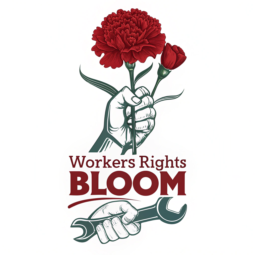Design Idea 1: A bold, single red carnation in full bloom, perhaps held in a stylized fist or with its stem subtly incorporating a labor tool (e.g., wrench, hammer). Text example: 'Workers' Rights Bloom'.