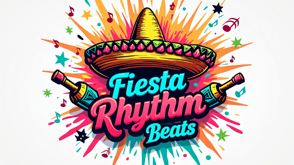 Translated text: Cinco de Mayo T-Shirt Designs - Sombrero & Maracas Fiesta Rhythm. Design Idea 1: 'Vibrant Fiesta Burst' - A central, stylized sombrero with colorful maracas positioned dynamically around or emerging from it. Include explosive elements like confetti, musical notes, and abstract sound waves in bright fiesta colors (e.g., hot pink, lime green, vibrant orange, turquoise). The text 'Fiesta Rhythm' or 'Cinco de Mayo Beats' in a playful, energetic font integrated into the design.