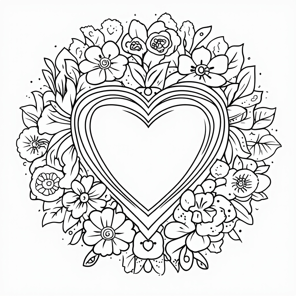 Floral Heart Mandalas: Designs centered around a heart, with intricate patterns formed from flowers symbolizing love (e.g., roses, carnations, lilies).