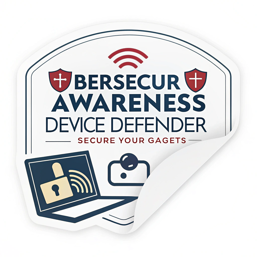 Translated Text: Cybersecurity Awareness Stickers - Device Defender: Secure Your Gadgets