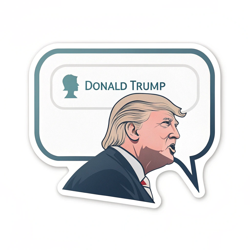 A speech bubble containing a memorable quote from Donald Trump, with a simple outline of his face as an identifier.