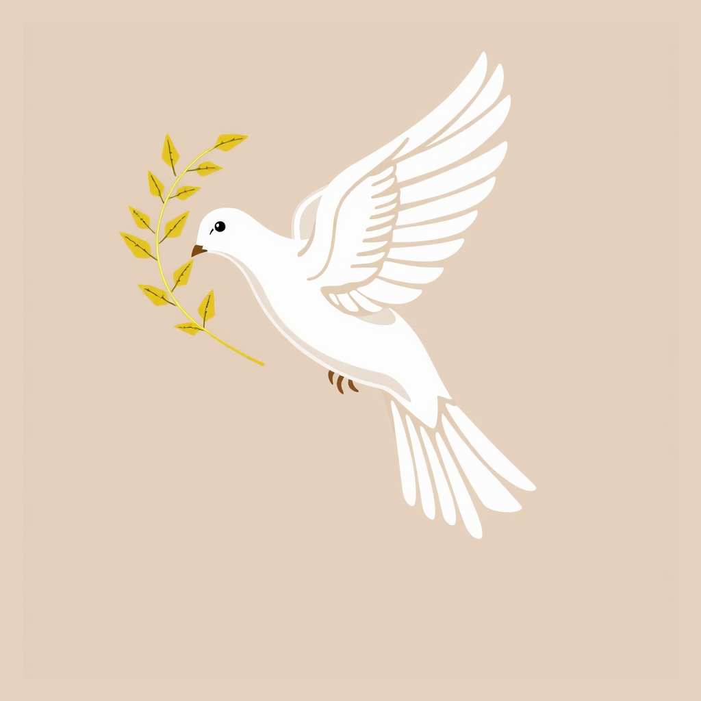 A dove carrying a female symbol branch in its beak.