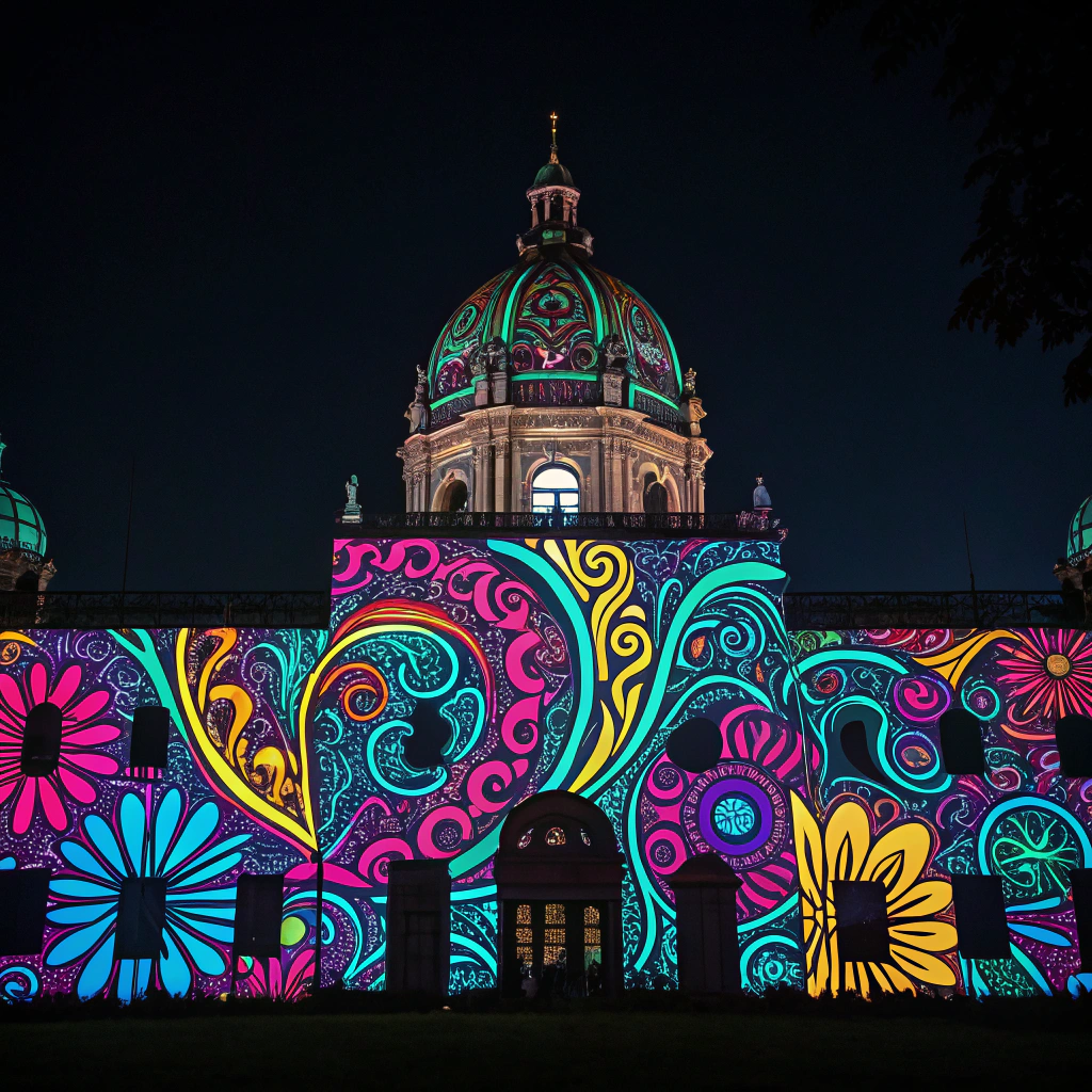 Digital Light Projection Patterns: Utilize digital projection for temporary pattern application, eliminating physical inks and material waste, ideal for events or installations where patterns can be mapped onto surfaces without permanent alteration.