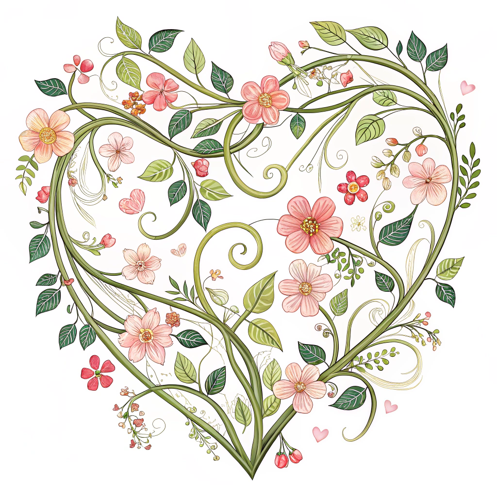 A floral heart with intertwining vines