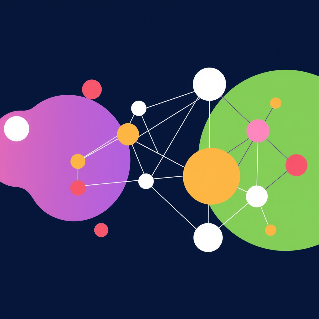 Neural Network Inspired Nodes: A stylized representation of interconnected nodes where each node is a unique abstract geometric shape (e.g., soft blobs, sharp polygons, organic curves) highlighting the diversity and interaction within AI components.