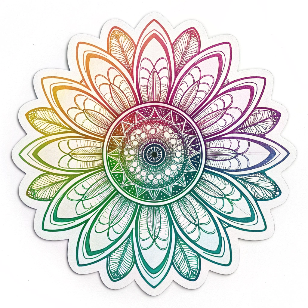 Neon Pulse Mandala: A multi-layered daisy mandala where concentric rings of petals glow with distinct, vibrant neon colors, creating a visual pulse.