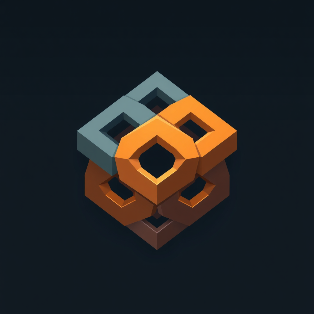 A design featuring interlocking geometric shapes like cubes or hexagons, symbolizing the building blocks of construction, precision, and stability.