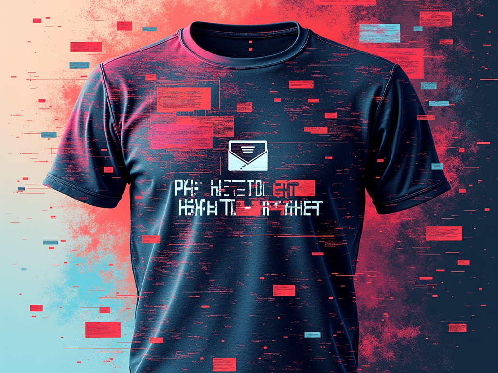 A T-shirt design that combines digital glitch art aesthetics with the visual texture of textile stitches. Abstract AI-generated patterns appear to 'glitch' out from pixelated blocks, and 'Pixel to Print' is styled as a metadata tag or print command.