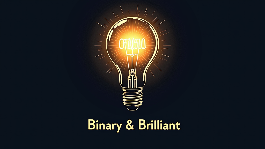 A stylized lightbulb, representing brilliance, where the filament is visibly composed of a '010101' binary pattern. 'Binary & Brilliant' tagline below.