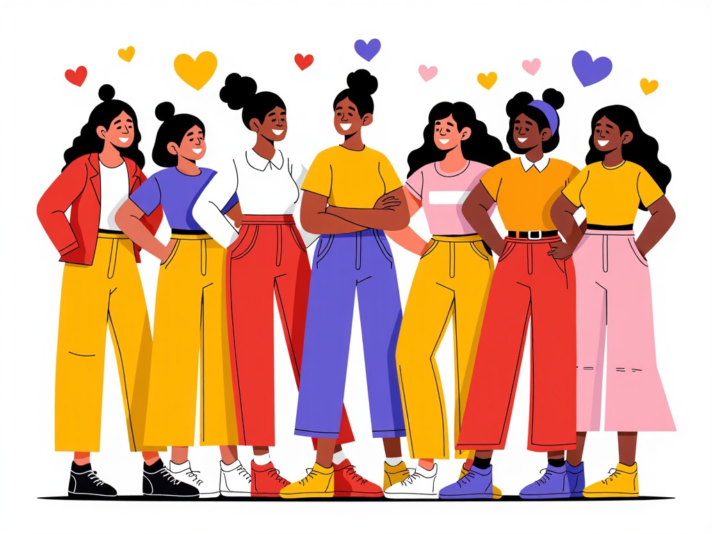 A group of diverse women standing together, supporting each other.