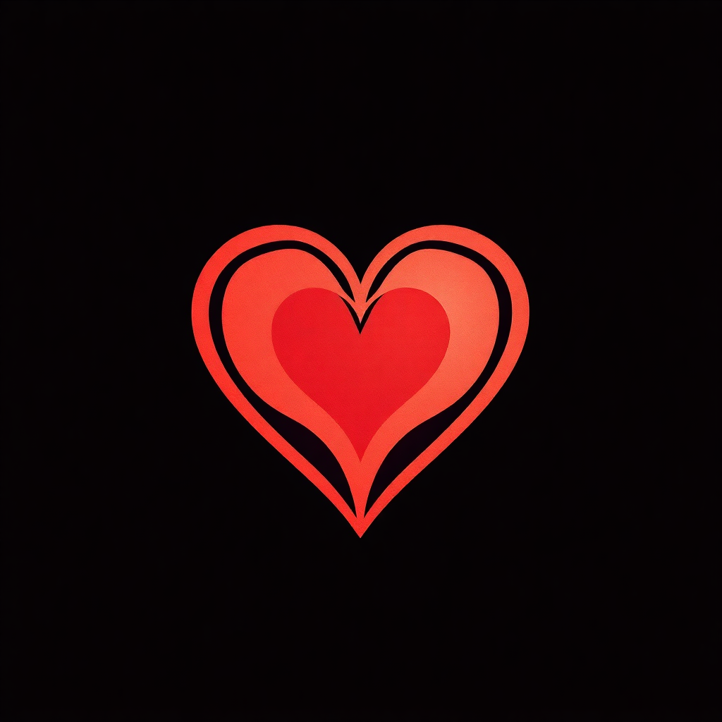 The image shows a red heart on a black background, creating a striking contrast between the two colors. The heart is the focal point of the image, with its bright red color standing out against the dark background.