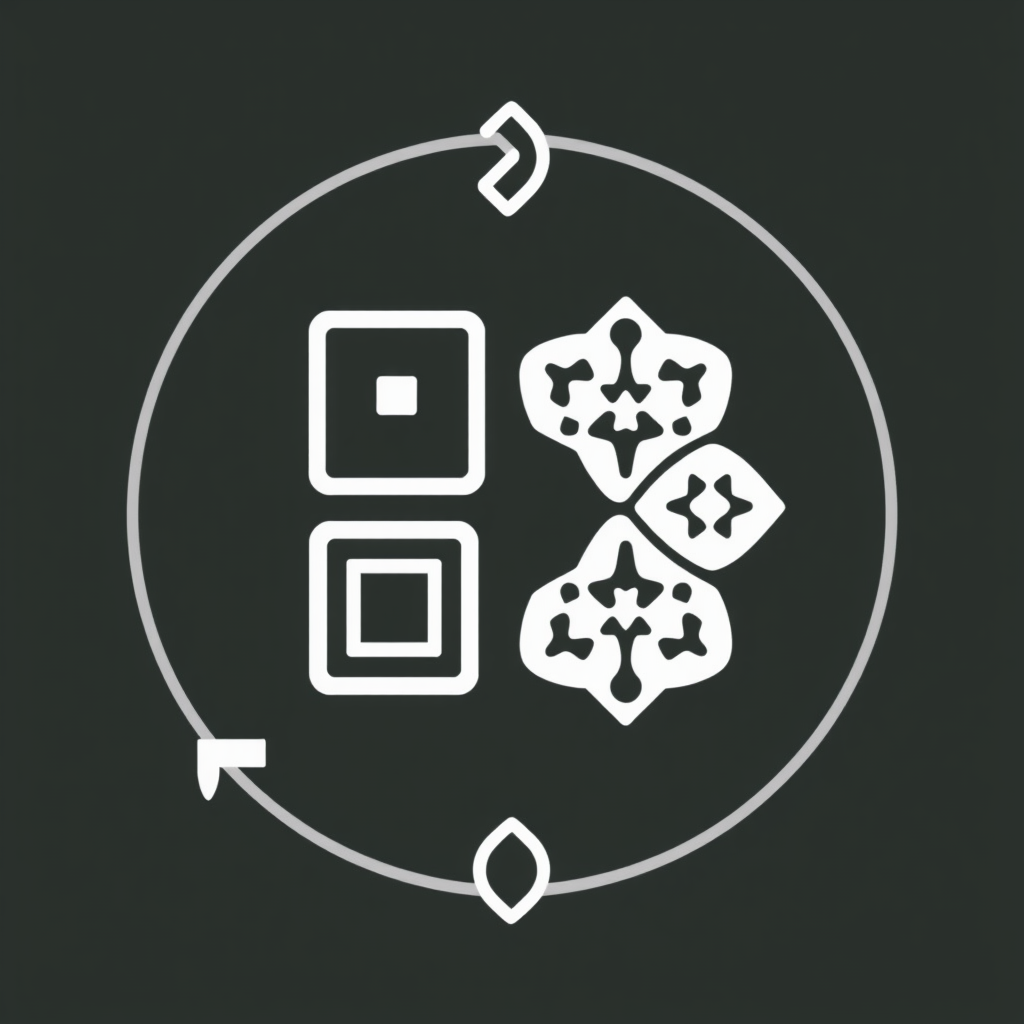 Stacked Iterative Glyphs: Represent iteration with a series of abstract, simplified glyphs (e.g., evolving shapes from a square to a complex pattern) stacked or arranged in a circular or looping path, implying a step-by-step generative process within a continuous cycle.
