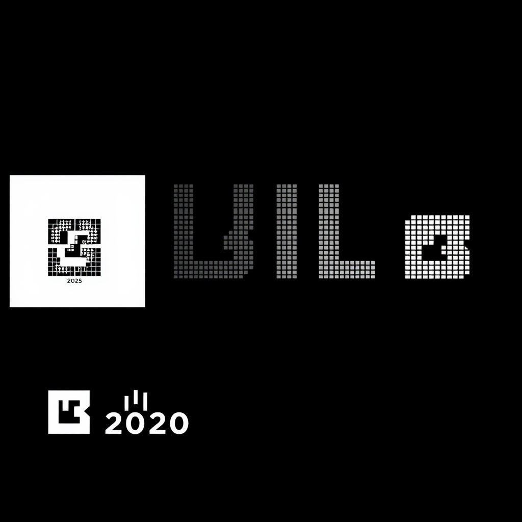 Sub-design Idea 4: Phased Pixel Reveal - The 'Build 2025' logo or an abstract symbol is revealed in distinct phases. It starts as a very low-resolution, blocky pixelated outline and iteratively refines through stages of increasing pixel density and complexity, culminating in a sharp, modern, high-definition design.