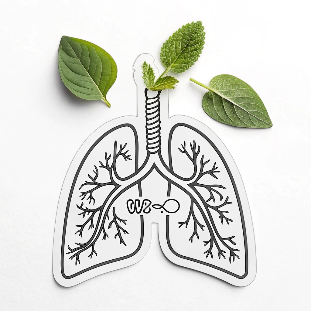 Simple icon/logo idea for WAD sticker: A minimalist and modern icon featuring clean outlines of lungs with a single, vibrant green leaf emerging from the top or integrated within, symbolizing fresh air and respiratory health. The acronym 'WAD' could be placed simply below or alongside.