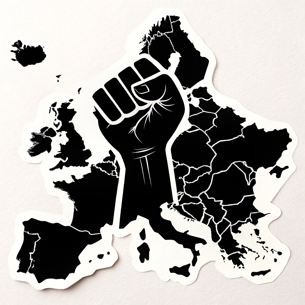 Design Idea 3: A silhouette of the European continent with a fist superimposed over it, symbolizing strength and unity.