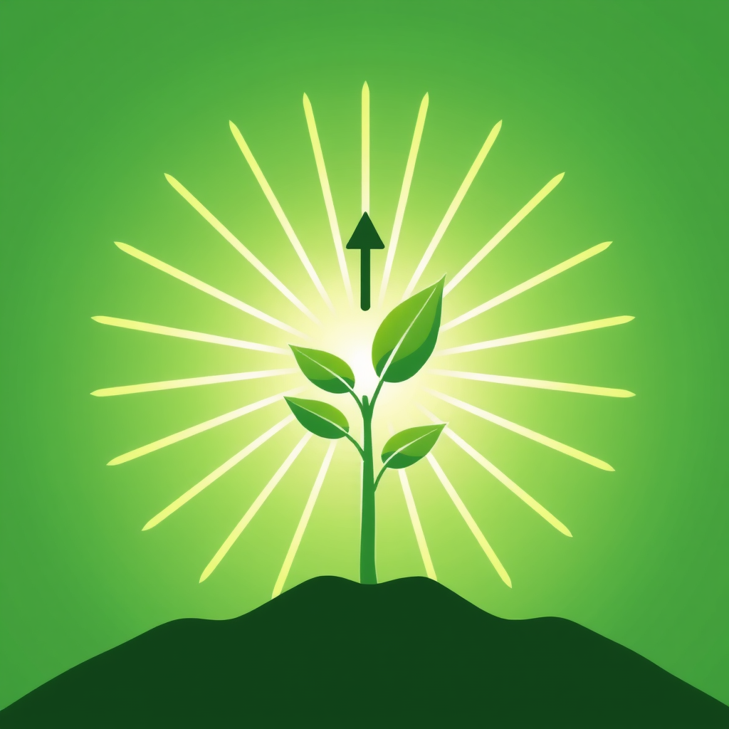 Radiant Sprout: A seedling as the central element, illuminated by a subtle ray of light from above or having an upward pointing arrow integrated into its stem. This visually represents optimism, progress, and the aspirational nature of environmental hope.
