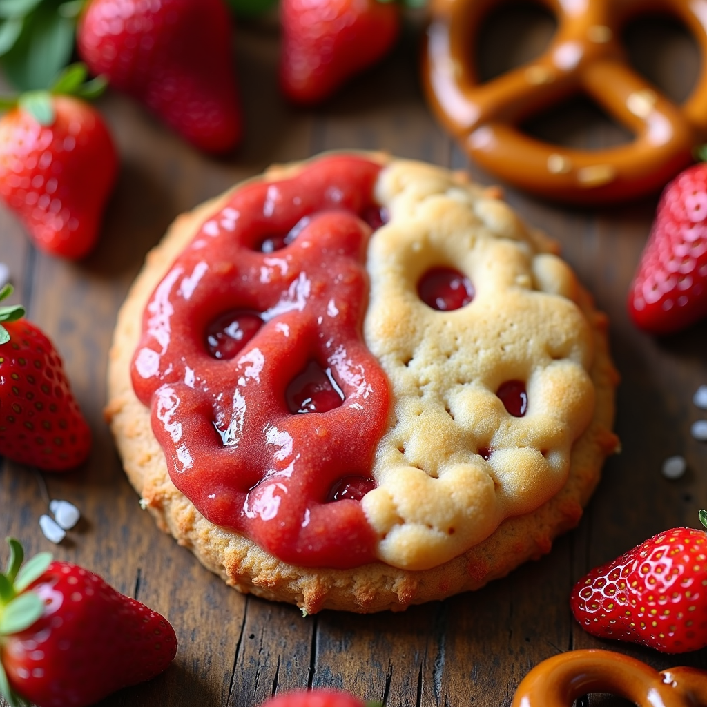 Create a cookie that is half strawberry and half pretzel flavor