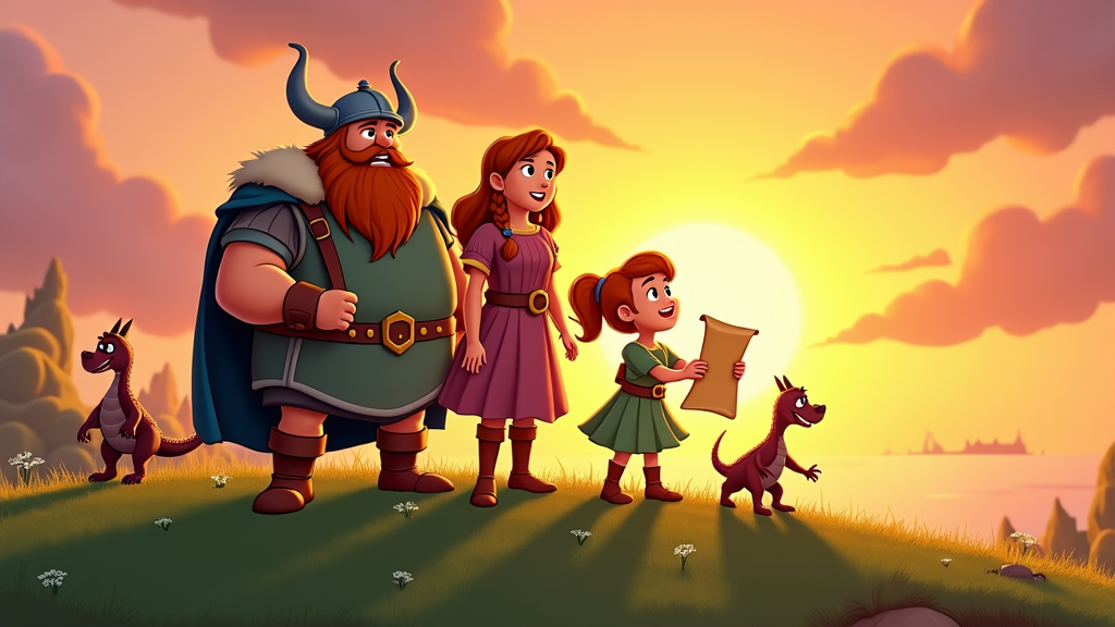 A Viking family of explorers that travels to different countries and regions, encountering different cultures and mythical creatures. It is a fun, educational adventure for children.