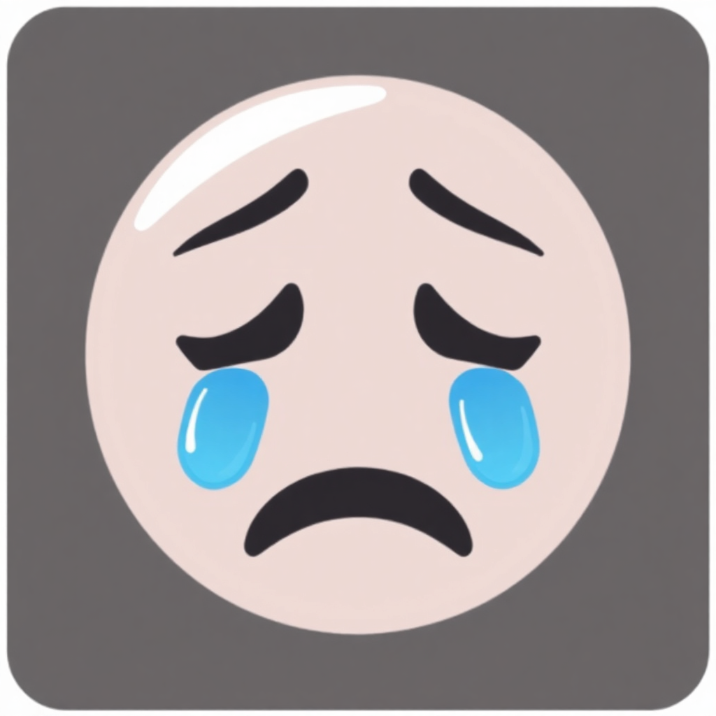 The image shows an animated emoji with a sad face, crying with tears streaming down its cheeks.