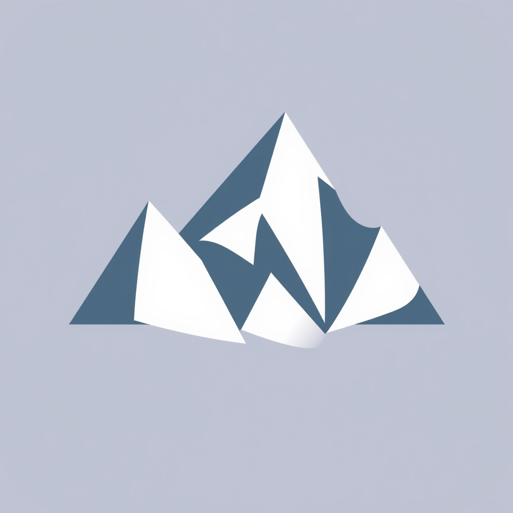 An abstract representation of a mountain, composed of geometric shapes, giving a modern and sleek appearance. Consider using triangles or polygons to form the mountain.