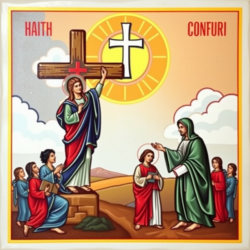 An icon that combines elements of the cross with imagery representing community and service, highlighting the religious aspects of the day.