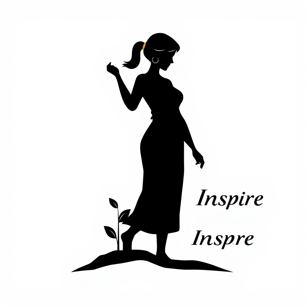 A silhouette of a woman planting a seed, symbolizing growth and empowerment, with the text 'Inspire' nearby.