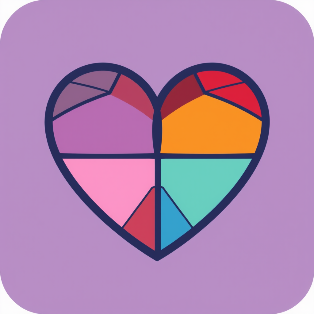 A heart divided into equal geometric sections, each with a different fill or color.