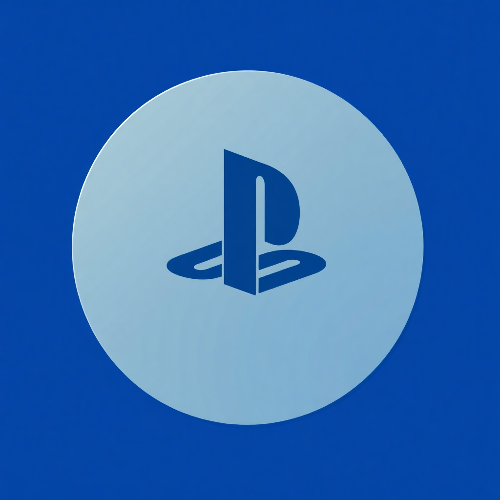 The image is a square with a blue background and a white circle in the center. Inside the circle, there is a black PlayStation logo, which is a stylized letter P in the shape of a letter B. The logo is simple and minimalistic, with no other elements or design elements. The overall color scheme of the image is blue and white.