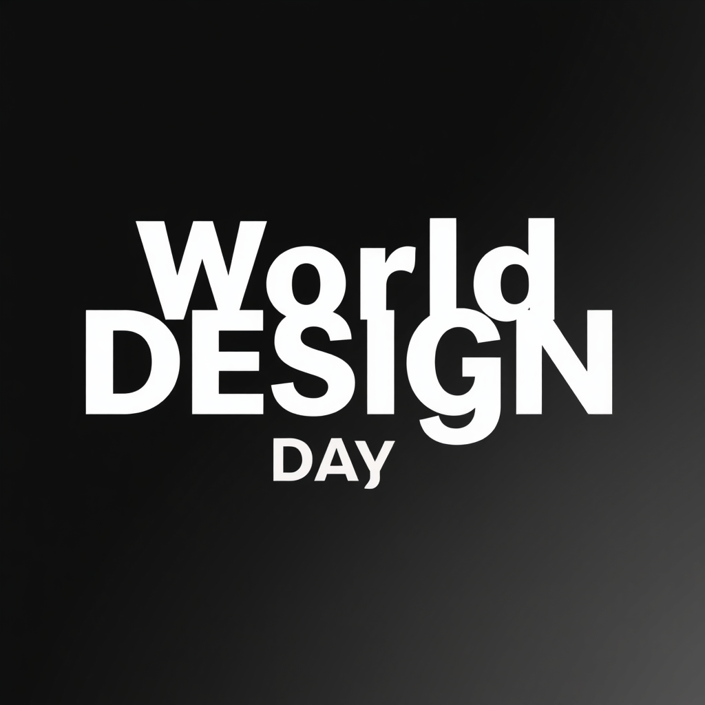 Hidden Message Type: The phrase 'World Design Day' is typeset in a way that a secondary, celebratory message (e.g., 'Create!', 'Inspire!') or a key date is subtly hidden within the negative space or through clever letter interactions.