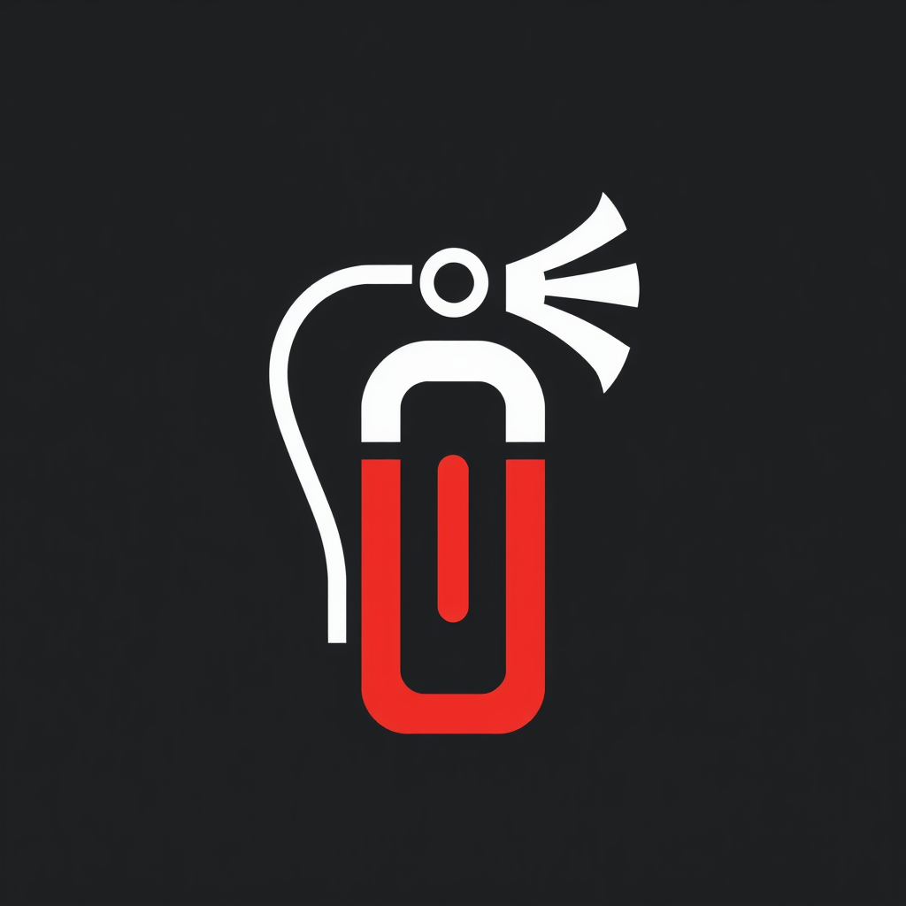 A modern, geometric design using bold lines to create an abstract fire extinguisher logo.