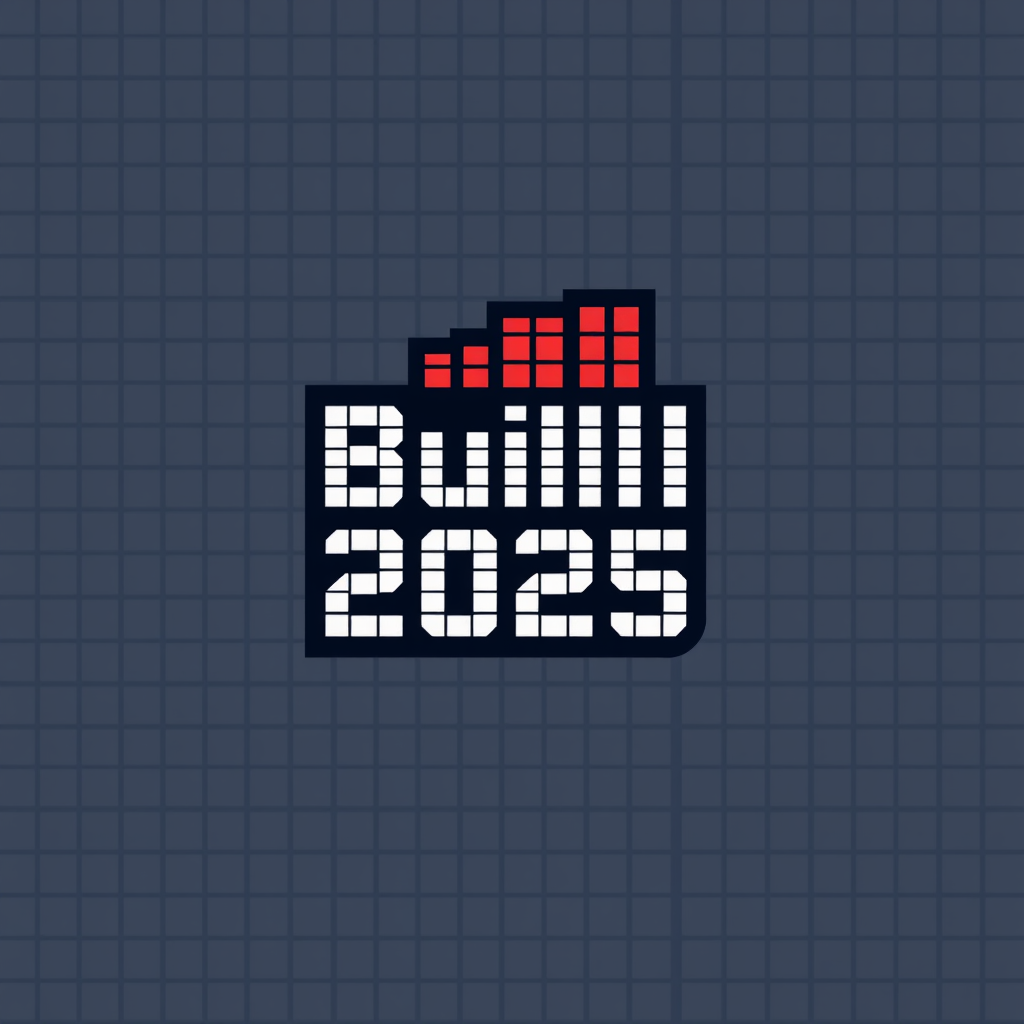 Sub-design Idea 5: Evolving Pixel Foundation - A foundational layer of large, distinct pixels forms the base or background. From this, more complex, modern shapes and letterforms for 'Build 2025' emerge or grow, with the pixelated origin still subtly visible, signifying advanced forms built upon fundamental blocks.