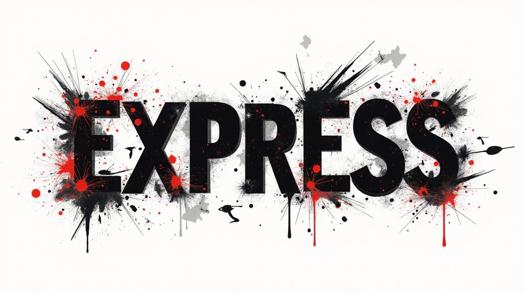 Powerful typography-centric design where words like 'EXPRESS' or 'UNLEASH' are artistically rendered in bold, distorted, or fragmented lettering, integrated with abstract graphic elements.