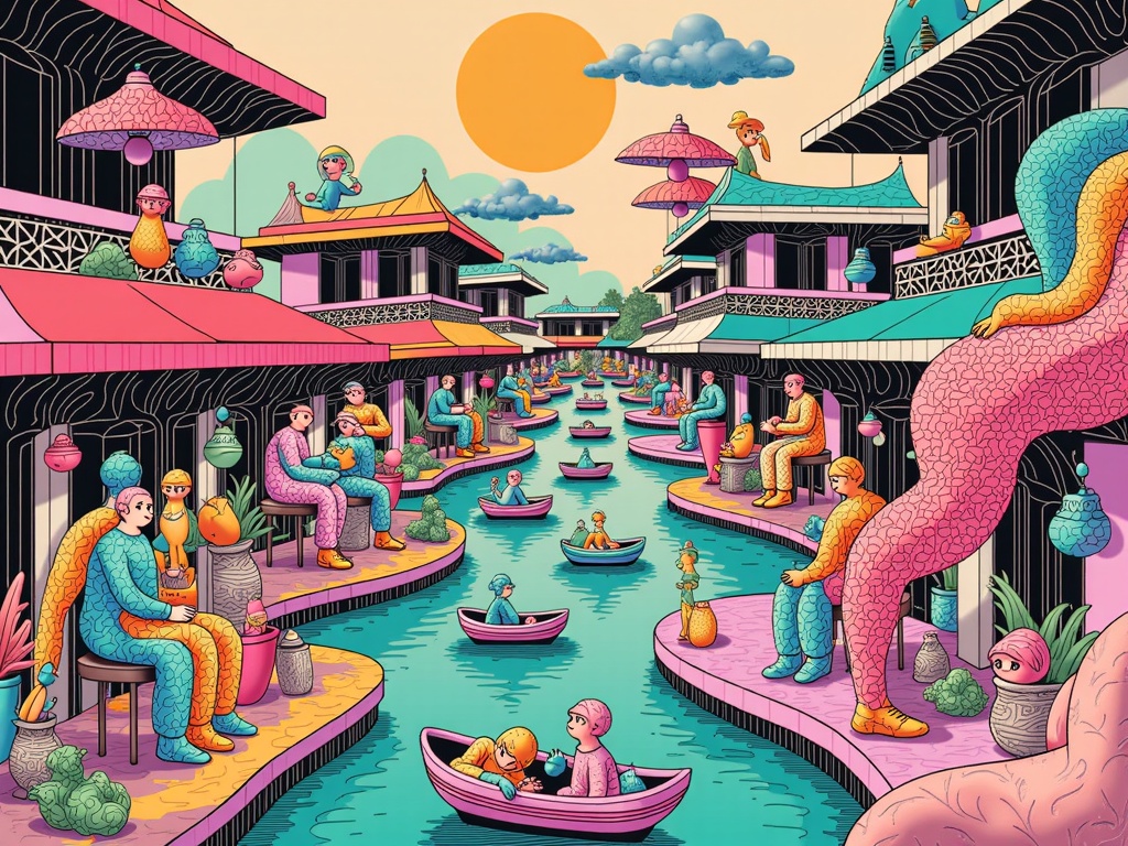 Fragmented Realities: Compositions where familiar scenes or objects are digitally fractured, duplicated, or warped, with AI-generated surreal patterns, impossible geometries, or alien textures filling the voids or connecting the disjointed pieces, playing with perception and digital deconstruction.