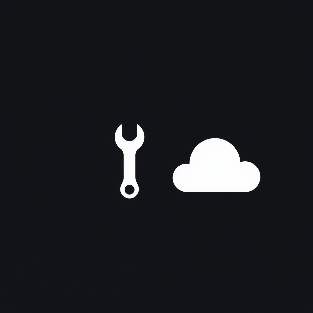 Sub-Design Idea 4 (Abstracted Tool Marks): Highly stylized minimalist silhouettes of traditional tools (e.g., wrench for 'settings', cloud for 'deploy') modernized with abstract digital elements and a consistent geometric language for quick recognition.