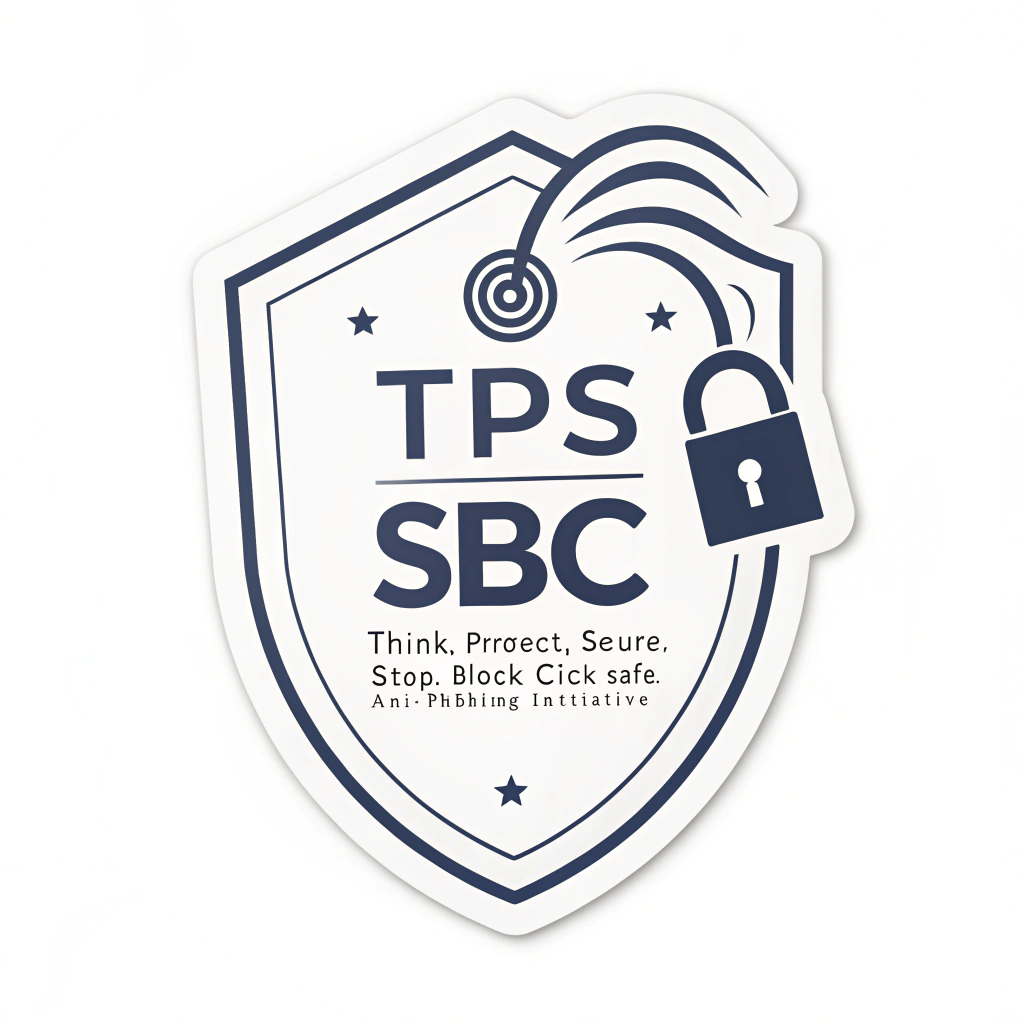 Simple Logo Idea (for sticker context): A compact, modern emblem where a shield forms the background for the letters 'TPS' (Think. Protect. Secure.) or 'SBC' (Stop. Block. Click-safe.). 'Anti-Phishing Initiative' could be a small tagline integrated below or around the emblem edge.
