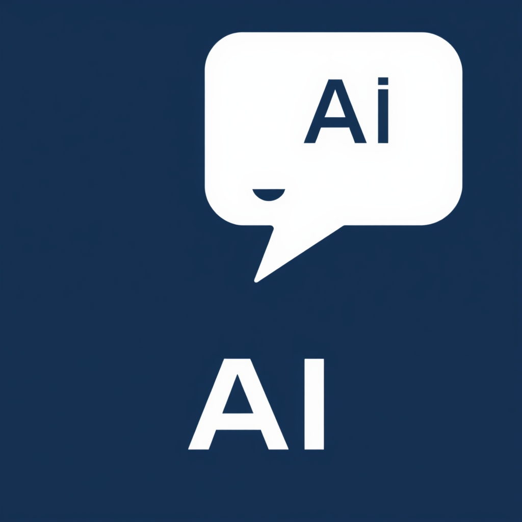 Sub Design Idea 4: Represent a chatbot using a simple chat bubble containing a minimalist robot face or a stylized 'AI' acronym.